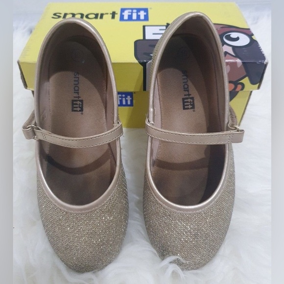SmartFit Toddler Girls' Shimmer Chelsea Gold Ballet Flat Shoes w/ Strap size 9 - Picture 1 of 8